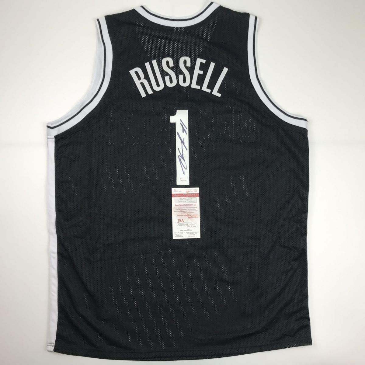 Autographed/Signed D'Angelo Russell Brooklyn Black Basketball Jersey JSA COA