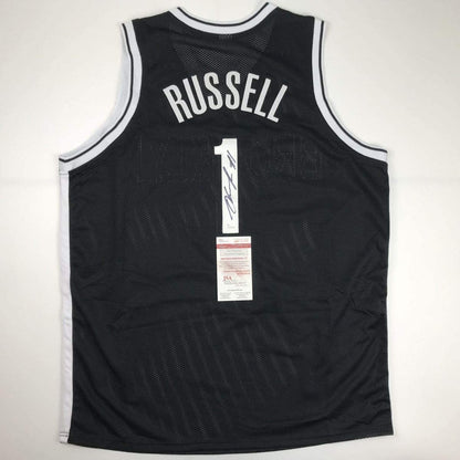 Autographed/Signed D'Angelo Russell Brooklyn Black Basketball Jersey JSA COA