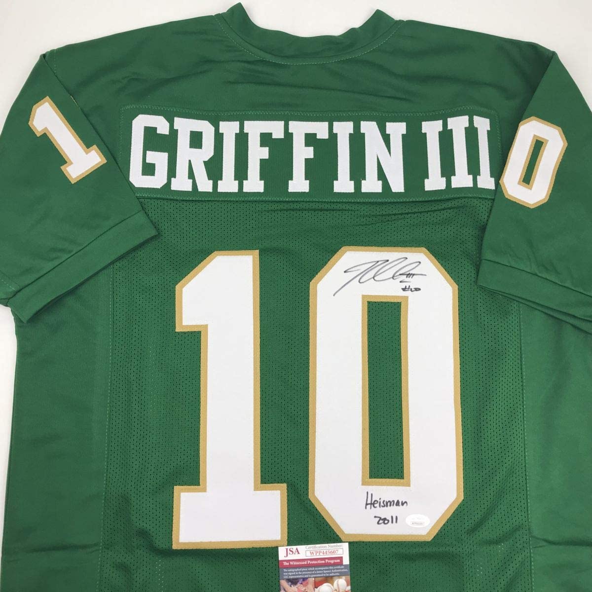 Autographed/Signed Robert Griffin III Heisman 2011 Baylor Green College Football Jersey JSA COA