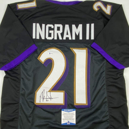 Autographed/Signed Mark Ingram II Baltimore Black Football Jersey Beckett BAS COA
