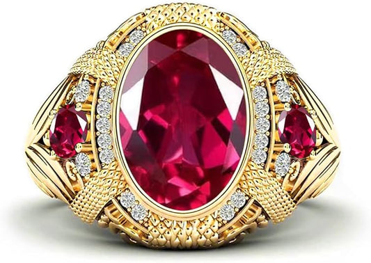 10K 14K 18K Gold 2 Carat Ruby Engagement for Men Gold Mens Ruby Ring Oval Cut Best Gift for Birthday Anniversary Christmas Fathers Day