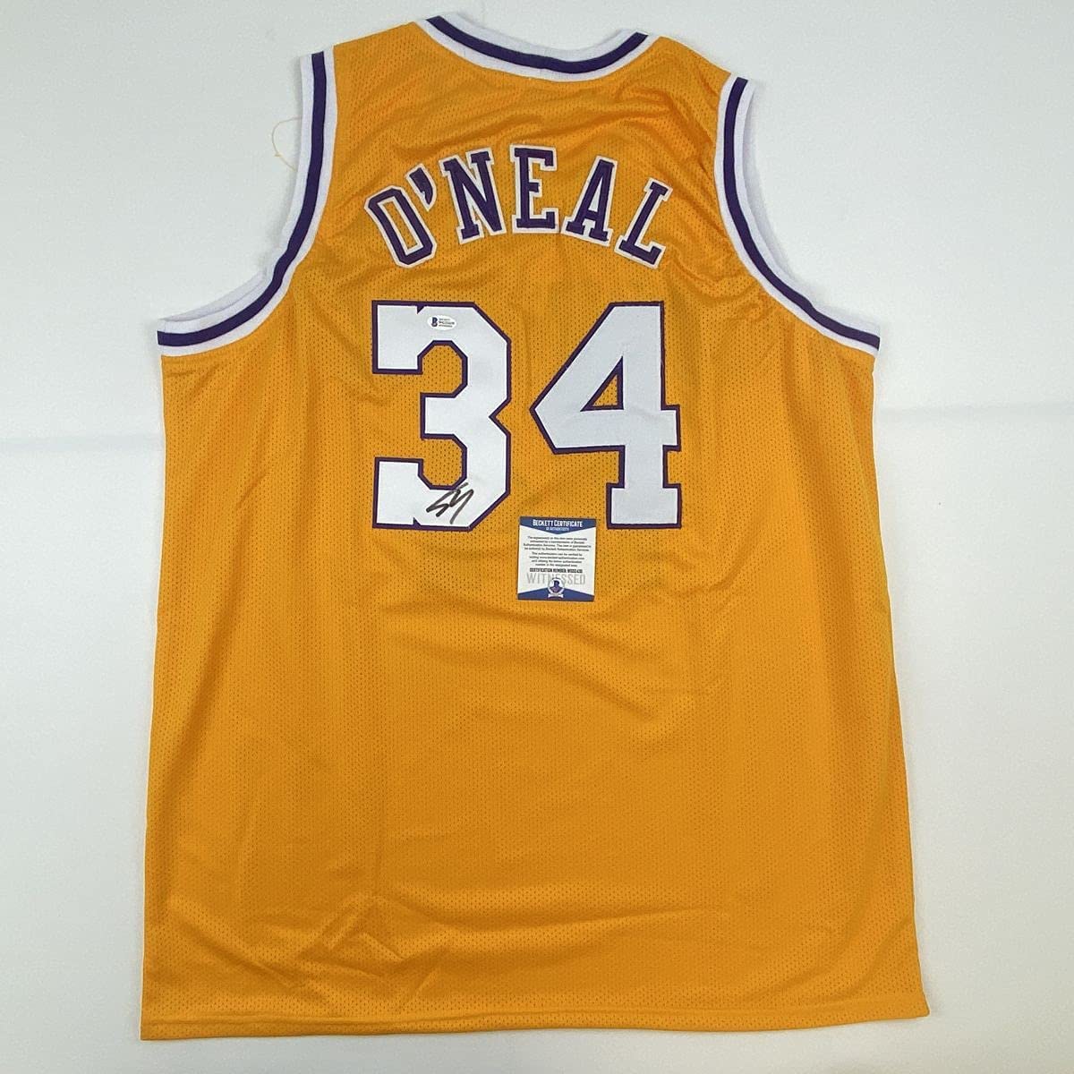 Autographed/Signed Shaquille Shaq O'Neal Los Angeles LA Yellow Basketball Jersey Beckett BAS COA