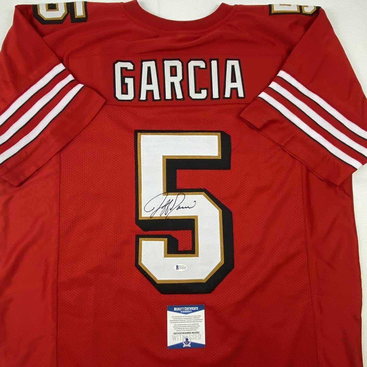Autographed/Signed Jeff Garcia San Francisco Red Football Jersey Beckett BAS COA
