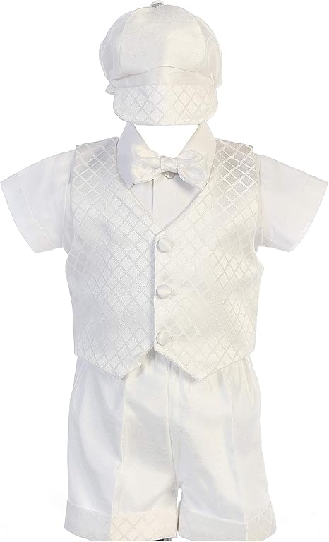 Baptism Outfits for Boys, Baby Boy Christening Outfit, Baptismal Diamond Vest Short Clothes - Ropa de Bautizo para Ni’±o Bebe