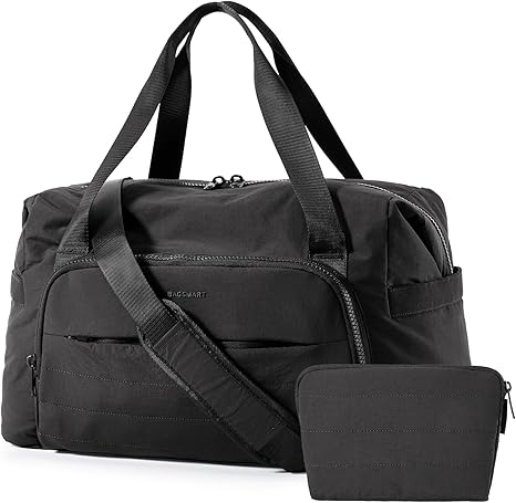 BAGSMART Travel Duffle Bag, Weekender Bags for Women Large Carry on Overnight Bag, Gym Bag with Trolley Sleeve, Personal Item Travel Bag Workout Dance Bag, Black