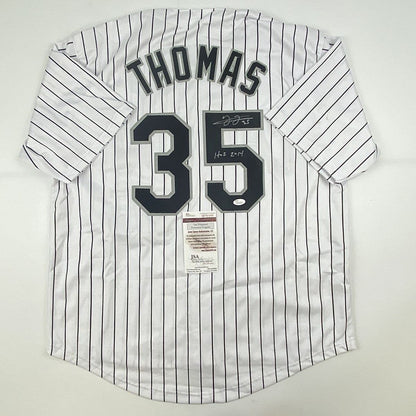 Autographed/Signed Frank Thomas HOF 2014 Chicago Pinstripe Baseball Jersey JSA COA
