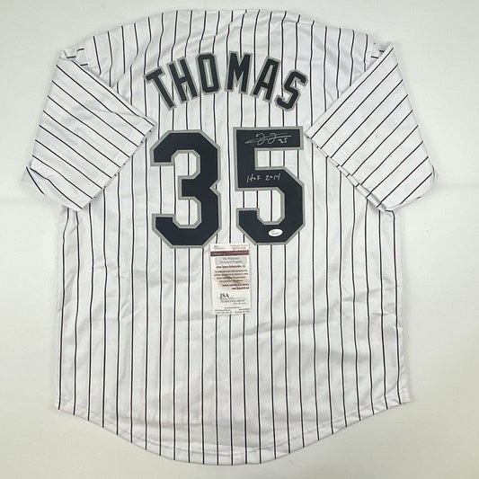 Autographed/Signed Frank Thomas HOF 2014 Chicago Pinstripe Baseball Jersey JSA COA