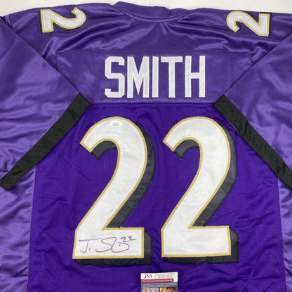 Autographed/Signed Jimmy Smith Baltimore Purple Football Jersey JSA COA