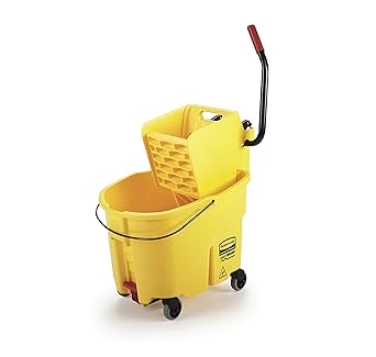Rubbermaid Commercial 35Qt WaveBrake 2.0 Side-Press Mopping Bucket and Wringer with Foot Pedal Drain, Yellow, (2031764)
