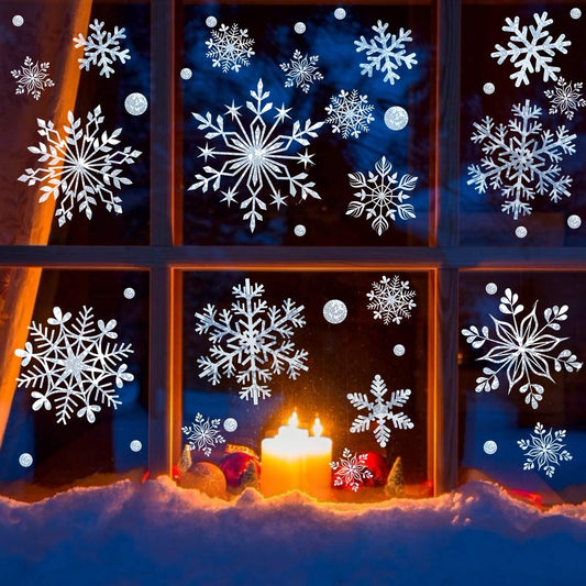 318 Pcs Snowflakes Clings Decoration White Christmas Window Stickers 10 Sheets