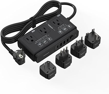 220V to 110V Converter, TESSAN Travel Voltage Converter with 4 USB Ports (1 USB C), 3 AC Outlet and EU UK AU IT Universal Travel Adaptor, Step Down Transformer Power Outlet Adapter Combo Black