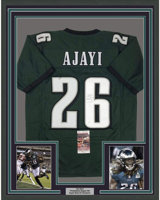 Framed Autographed/Signed Jay Ajayi 35x39#26 Philadelphia Eagles Green Football Jersey JSA COA