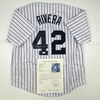 Autographed/Signed Mariano Rivera New York Pinstripe Baseball Jersey JSA COA/LOA