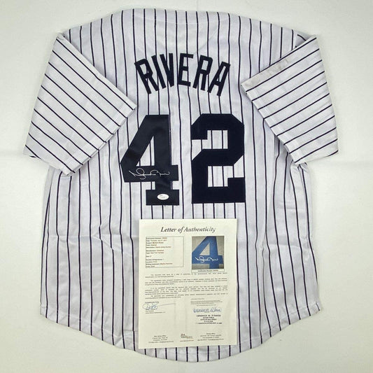 Autographed/Signed Mariano Rivera New York Pinstripe Baseball Jersey JSA COA/LOA