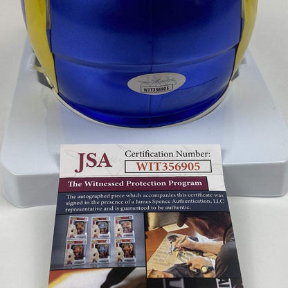 Autographed/Signed Aaron Donald Los Angeles Rams Speed Mini Football Helmet JSA COA