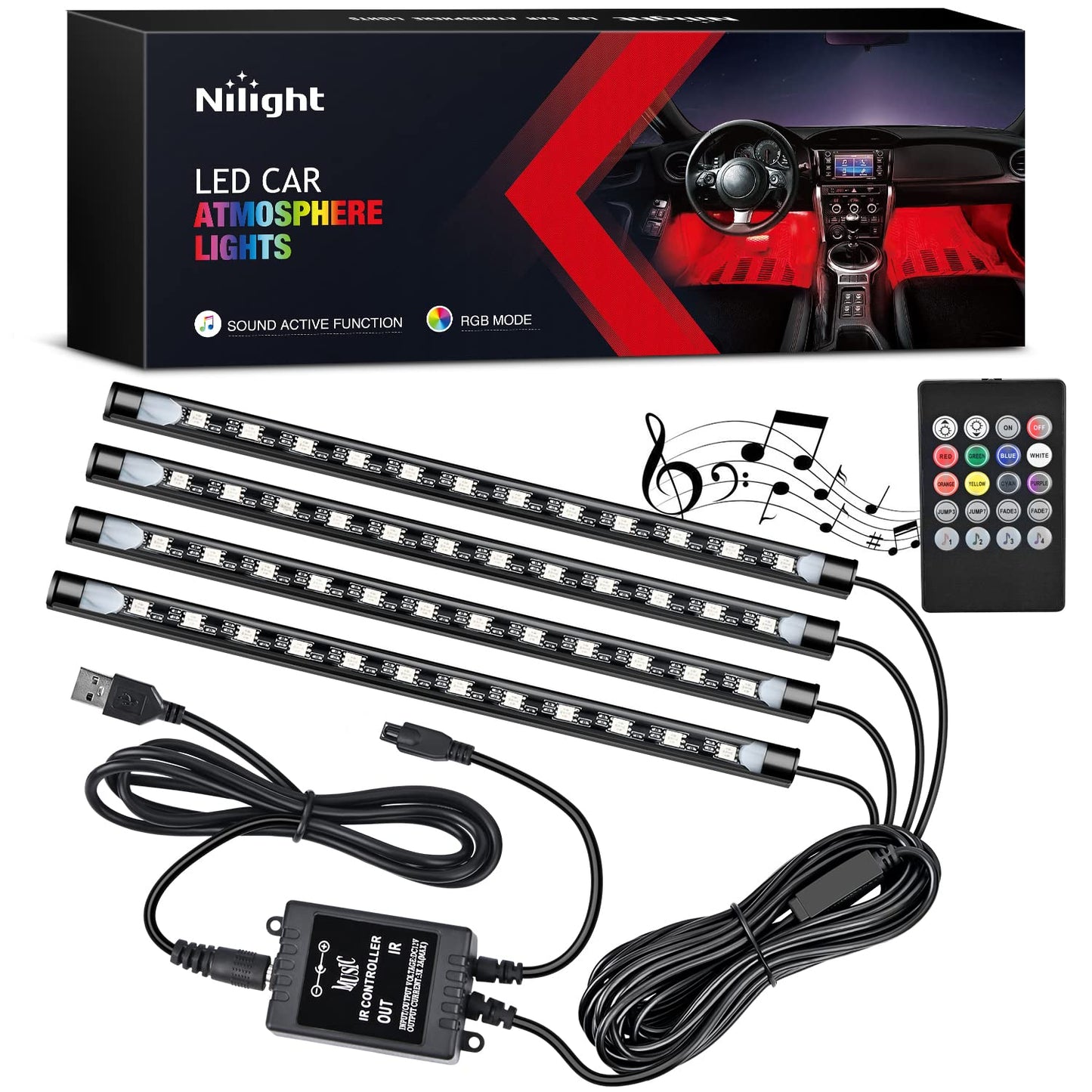 Car Under Dash LED Strips & Cup Holder Coaster Interior Lights BUNDLE