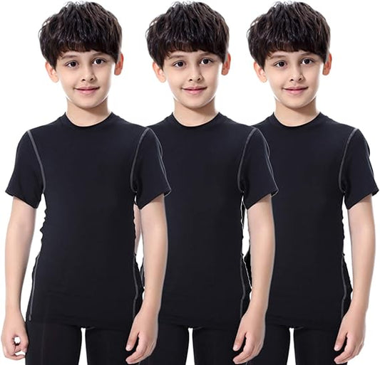 LANDUNSI 1~3 Pack Youth Boys Compression Shirt Athletic Short Sleeve Baseball Undershirt Soccer Sports Base Layer Top