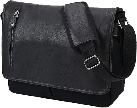 VONXURY Laptop Messenger Bag, Mens Canvas Shoulder Work Business Crossbody Bag (Black-14 Inch)