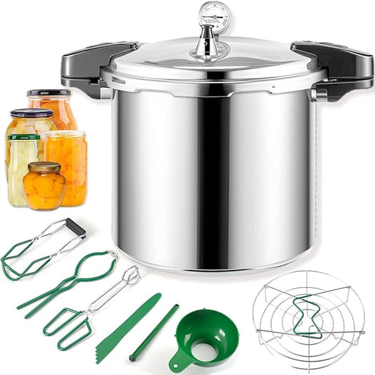 24qt pressure canner and canning pressure cooker with gauge, 14.5PSI, practical 7pc Canning Supplies Starter Set, compatibility gas and induction cooktops, pressure cooker for canning