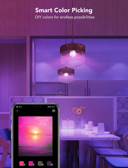 Govee Smart Light Bulbs, WiFi and Bluetooth Light Bulbs, Music Sync and 54 Scene Modes, 9W 60W Equivalent WiFi Light Bulbs, Color Changing RGBWW Light Bulbs, Supports Alexa & Google Assistant, 6 Pack