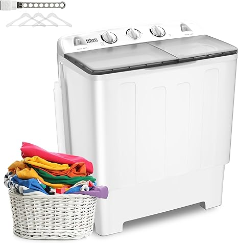 22 lbs Compact Mini Twin Tub Washing Machine with Drying Rack&10 Hangers, 13 lbs Washer Mini Compact Laundry Machine and 9 lbs Spinner, Convenient and Efficient for Dorms, Apartment