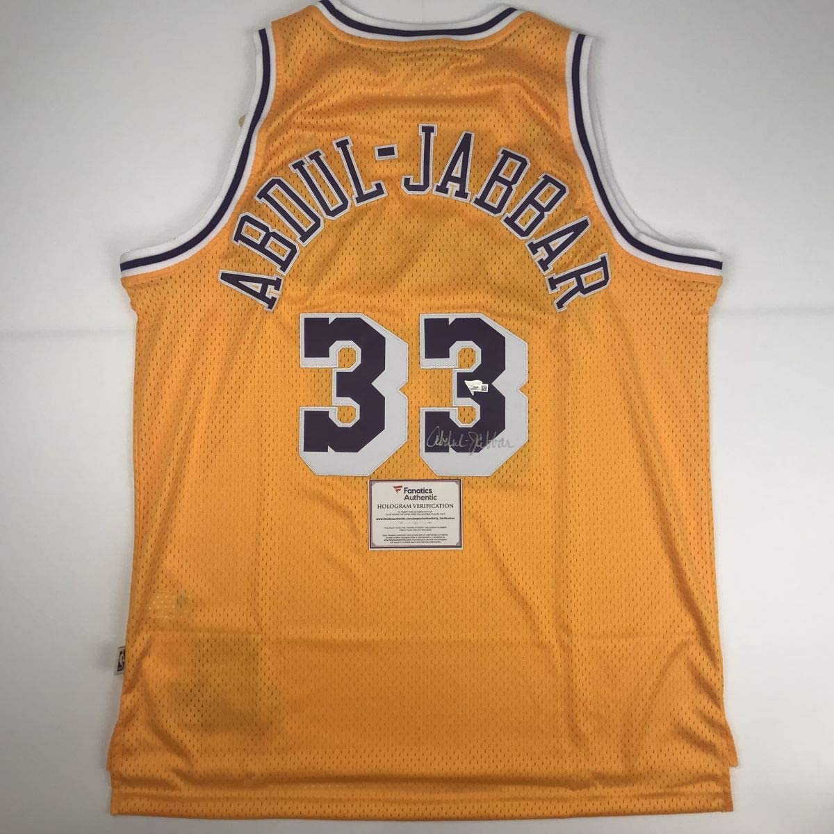 Autographed/Signed Kareem Abdul-Jabbar Los Angeles LA Yellow Basketball Jersey Fanatics COA