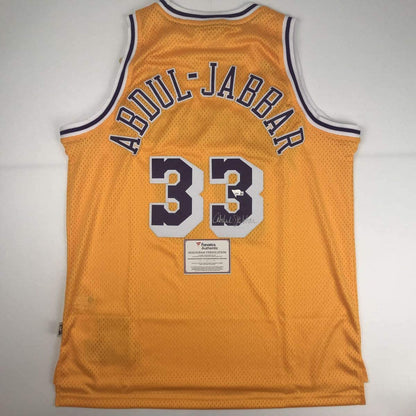 Autographed/Signed Kareem Abdul-Jabbar Los Angeles LA Yellow Basketball Jersey Fanatics COA