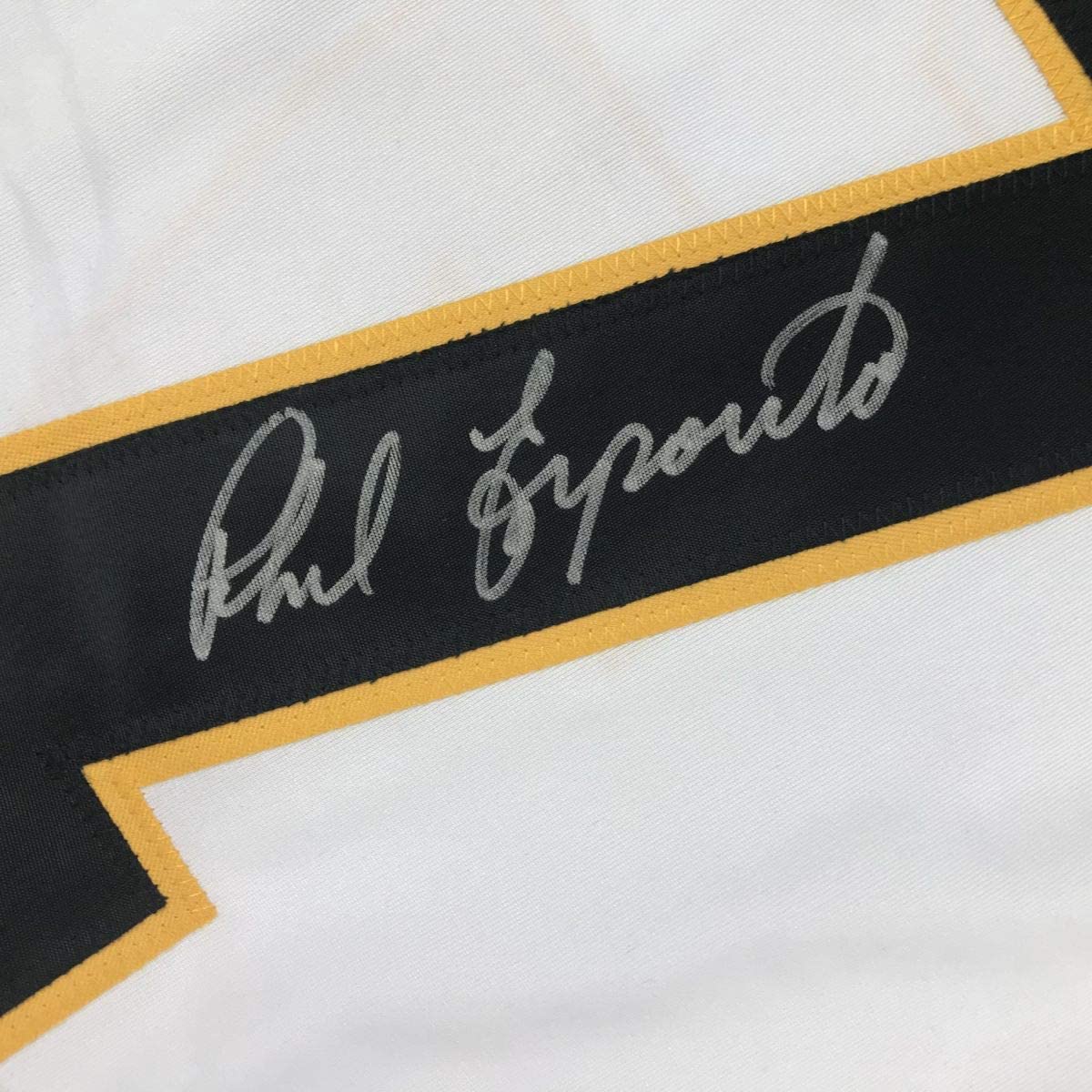 Autographed/Signed Phil Esposito Boston White Hockey Jersey JSA COA