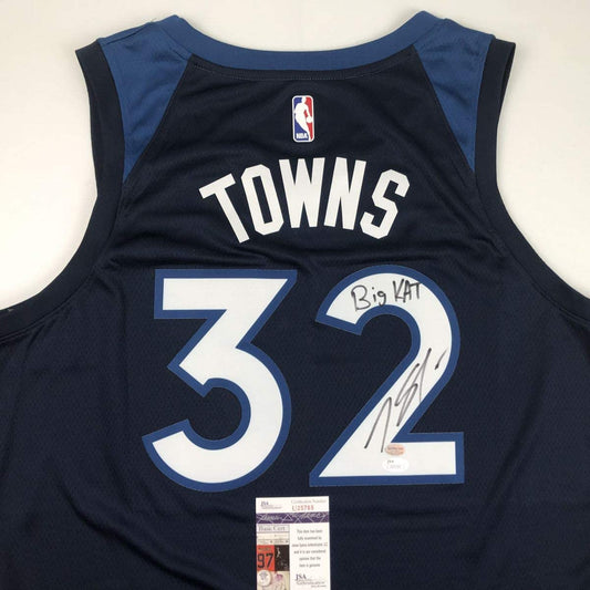Autographed/Signed Karl-Anthony Towns Big KAT Minnesota Blue Basketball Jersey JSA COA