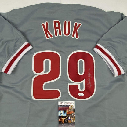 Autographed/Signed John Kruk Philadelphia Grey Baseball Jersey JSA COA