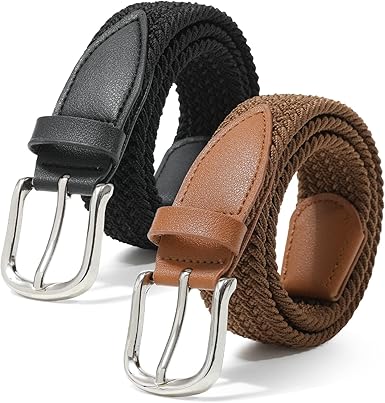Kajeer Kids Belts for Boys & Girls - 2PCS Woven Elastic Golf Baseball Belt - Braided Stretch Belt for Casual School Uniform