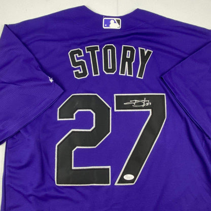 Autographed/Signed Trevor Story Colorado Purple Baseball Jersey JSA COA Holo Only