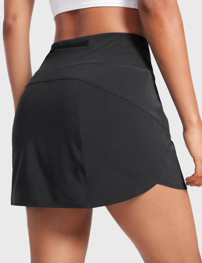 CRZ YOGA A Line Golf Skirts for Women High Waisted Split Hem Tennis Casual Skirt Shorts with Zipper Pocket Black Medium