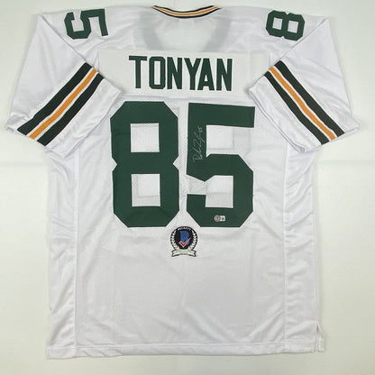 Autographed/Signed Robert Tonyan Green Bay White Football Jersey Beckett BAS COA