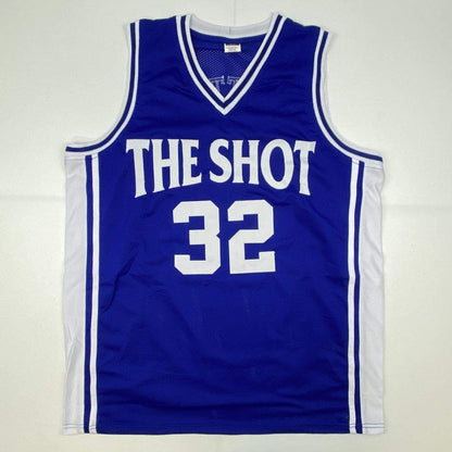 Autographed/Signed Christian Laettner Duke The Shot Blue College Basketball Jersey PSA/DNA COA