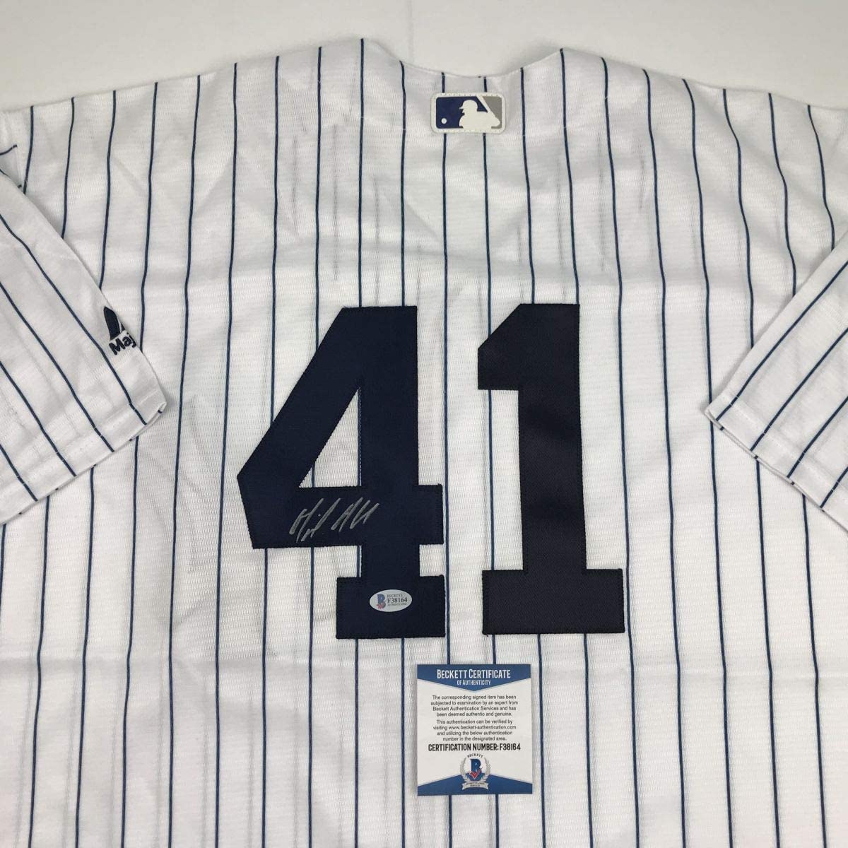 Autographed/Signed Miguel Andujar New York Pinstripe Majestic Baseball Jersey Beckett BAS COA