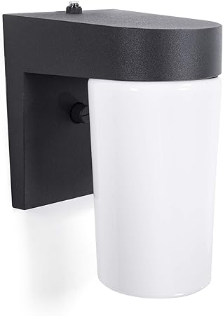 CORAMDEO Commercial Residential Modern LED Jelly Jar Light, Dusk to Dawn Photocell, Wet Location, Built in LED Color Select Switch for 3K / 4K / 5K, 900 Lumens, Black Cast Aluminum with White Lens