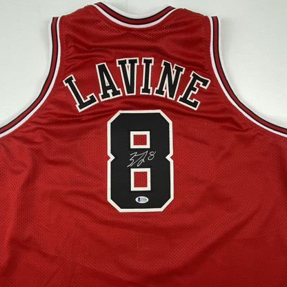 Autographed/Signed Zach LaVine Chicago Red Basketball Jersey Beckett BAS COA