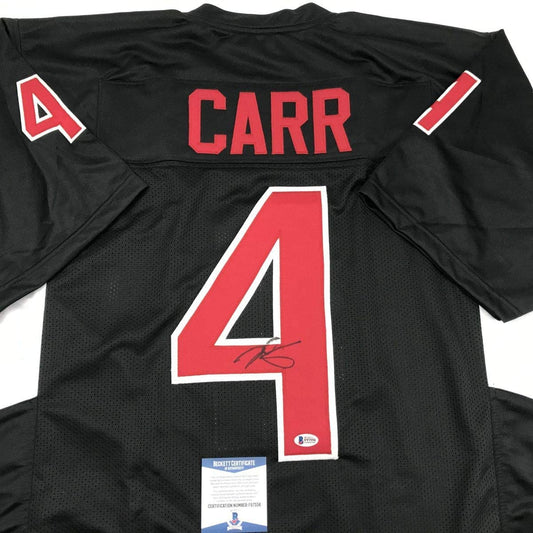 Autographed/Signed Derek Carr Fresno State Black College Football Jersey Beckett BAS COA