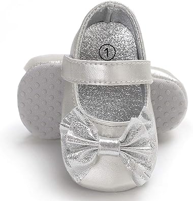 Baby Girl Shoes Mary Jane Flats with Bowknot Non-Slip Toddler First Walkers Infant Dress Shoes
