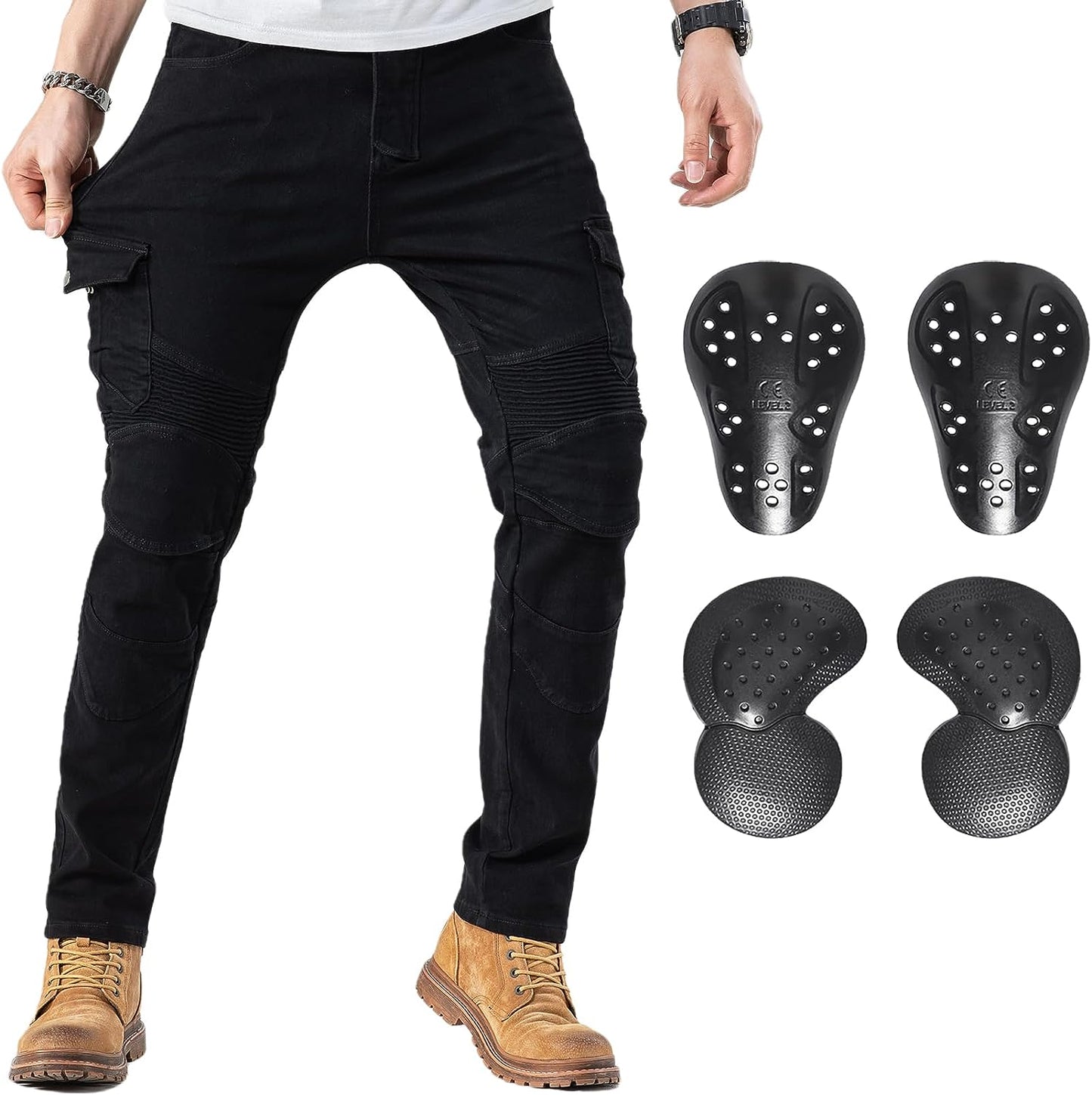 CTBQiTom Motorcycle Pants for Men Motocross Riding Pants Motorbike Riding Denim Jeans Adventure Trousers with CE Armor