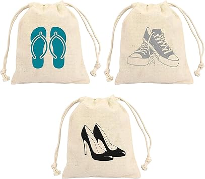 Mayatra's Pack of 3 Eco Friendly Shoe Slipper Heals Dust Bags - 100% Cotton Travel Shoe Cover - Organic Bag Organizer With Drawstrings For Men Women Kids