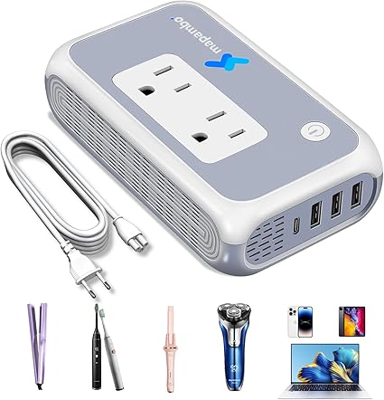220V to 110V Converter for European Travel 220 to 110 Voltage Converter Us to Europe Plug Adapter Hair Straightener Power Converter Adapter Combo 0-250W (2USB+2TYPE C)