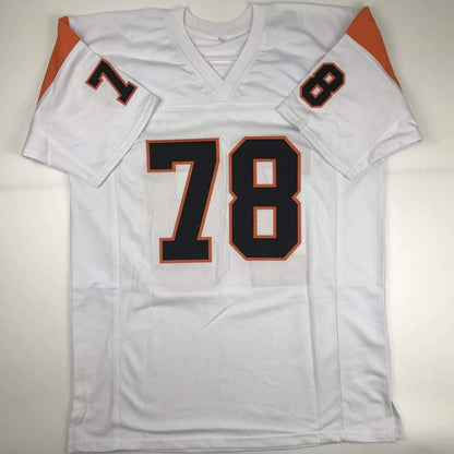 Autographed/Signed Anthony Munoz HOF 98 Cincinnati White Football Jersey JSA COA