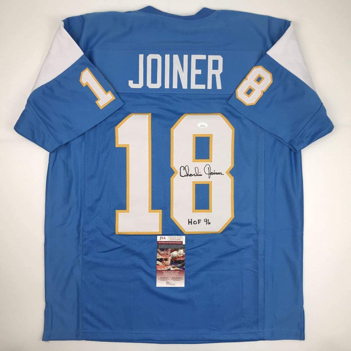 Autographed/Signed Charlie Joiner HOF 96 San Diego Powder Blue Football Jersey JSA COA