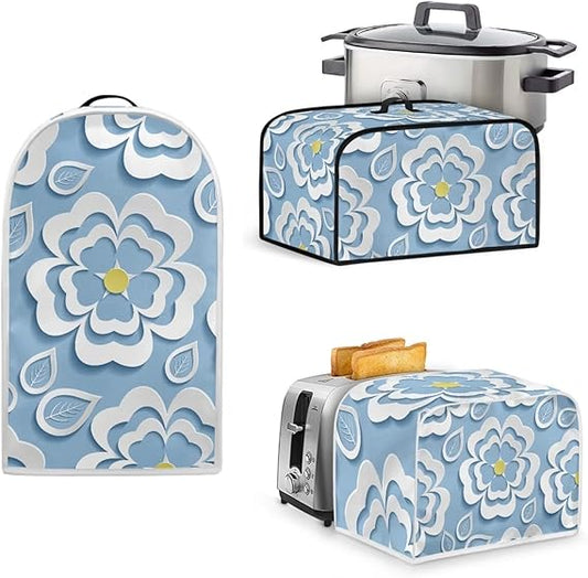 Blue Floral 4 Slice Toaster Cover Small Appliance Cover 3-Pcs Set, Bread Toaster, Blender and Slow Cooker Cover Dust and Fingerprint Protection, Machine Washable Kitchen Decor