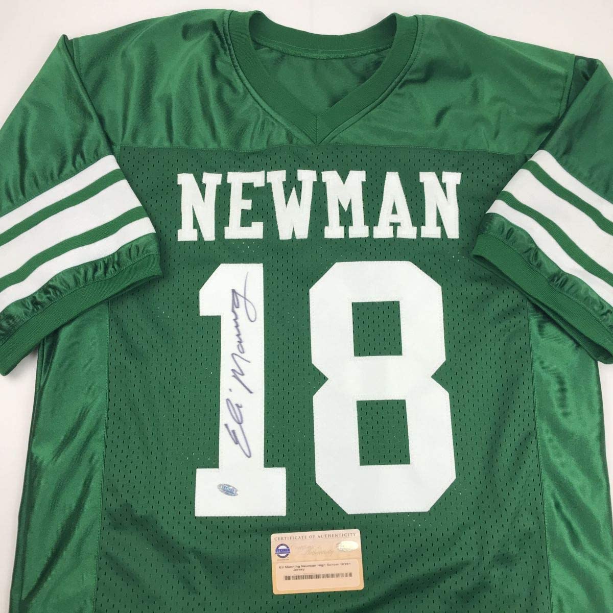 Autographed/Signed Eli Manning Newman High Schol Green Football Jersey Steiner Sports COA