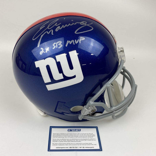 Autographed/Signed Eli Manning 2x SB MVP New York Giants Full Size FS F/S Replica Football Helmet Steiner Sports COA