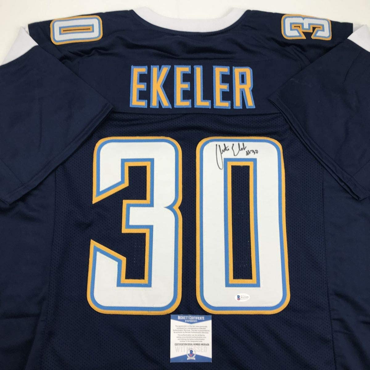 Autographed/Signed Austin Ekeler Los Angeles LA Dark Blue Football Jersey Beckett BAS COA