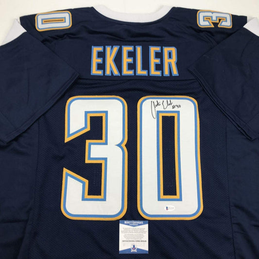 Autographed/Signed Austin Ekeler Los Angeles LA Dark Blue Football Jersey Beckett BAS COA